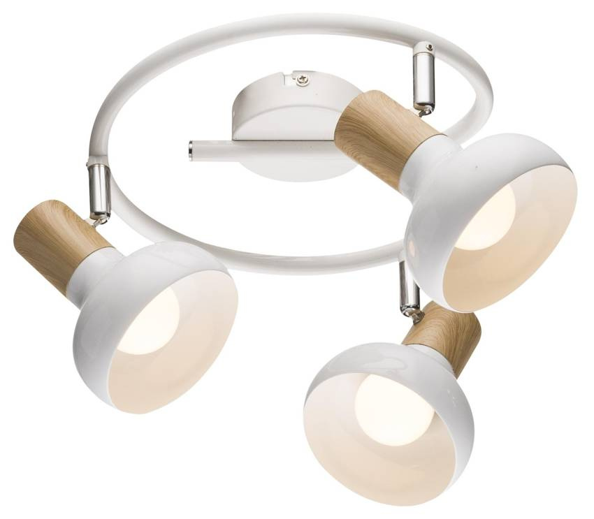 Lampa sufitowa spirala metal biała + drewno 3E14 Puerto