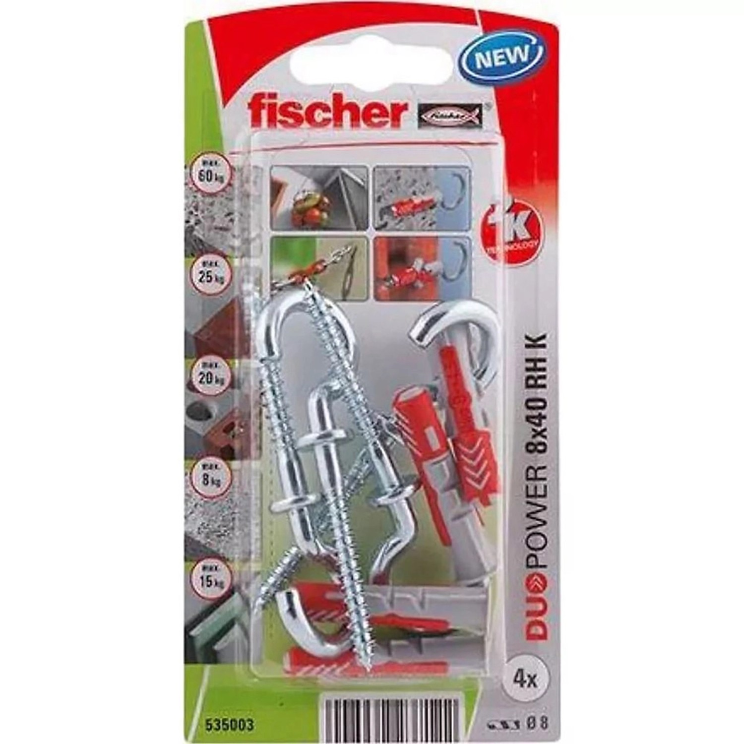 Fischer Kołek uniwersalny DP+hak 8x40 4szt