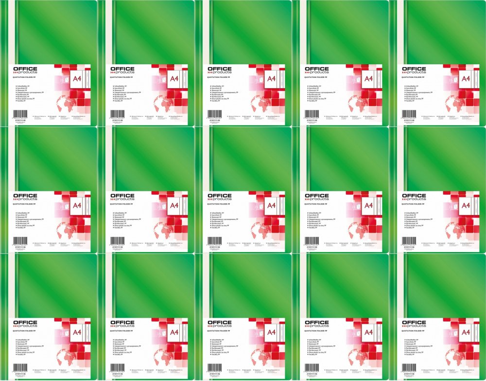15x Skoroszyt plastikowy bez oczek Office Products, A4, do 200 kartek, zielony