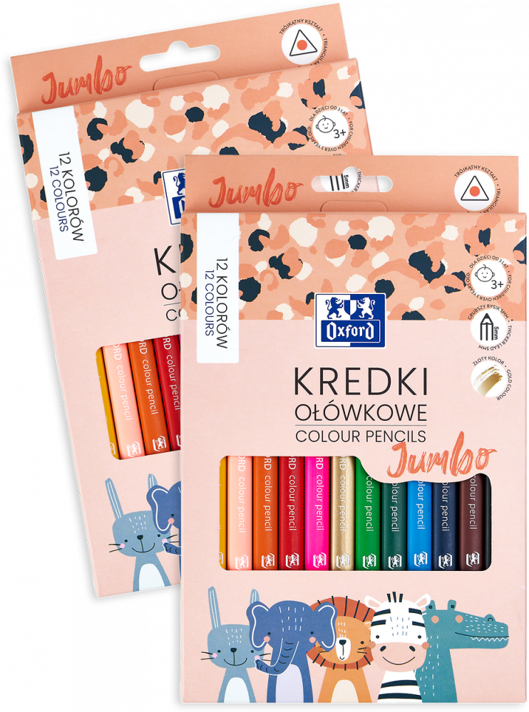 2x Kredki ołówkowe Oxford Kids Jumbo, 12 sztuk, mix kolorów
