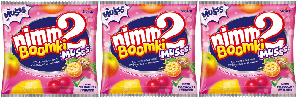 3x cukierki Storck Nimm2 Boomki Muss, mix smaków, 90g