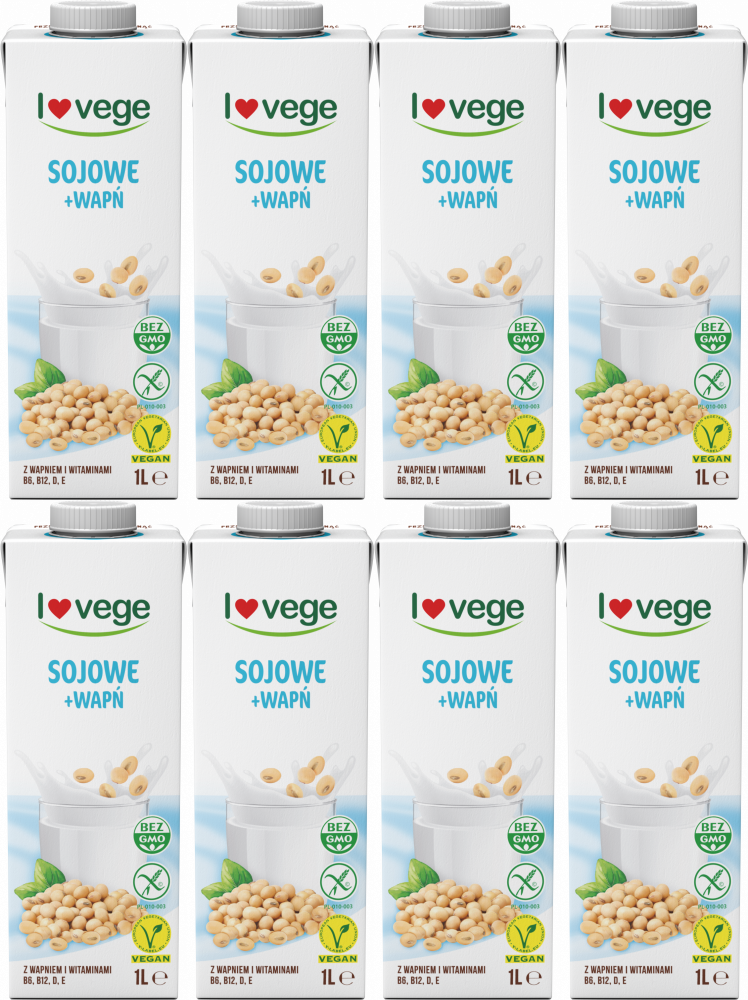 8x Napój sojowy Lovege, z wapniem, 1l