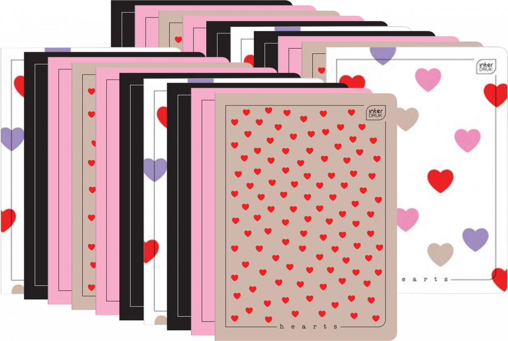 20x Zeszyt w kratkę Interdruk UV Hearts, A5, 60 kartek, mix wzorów
