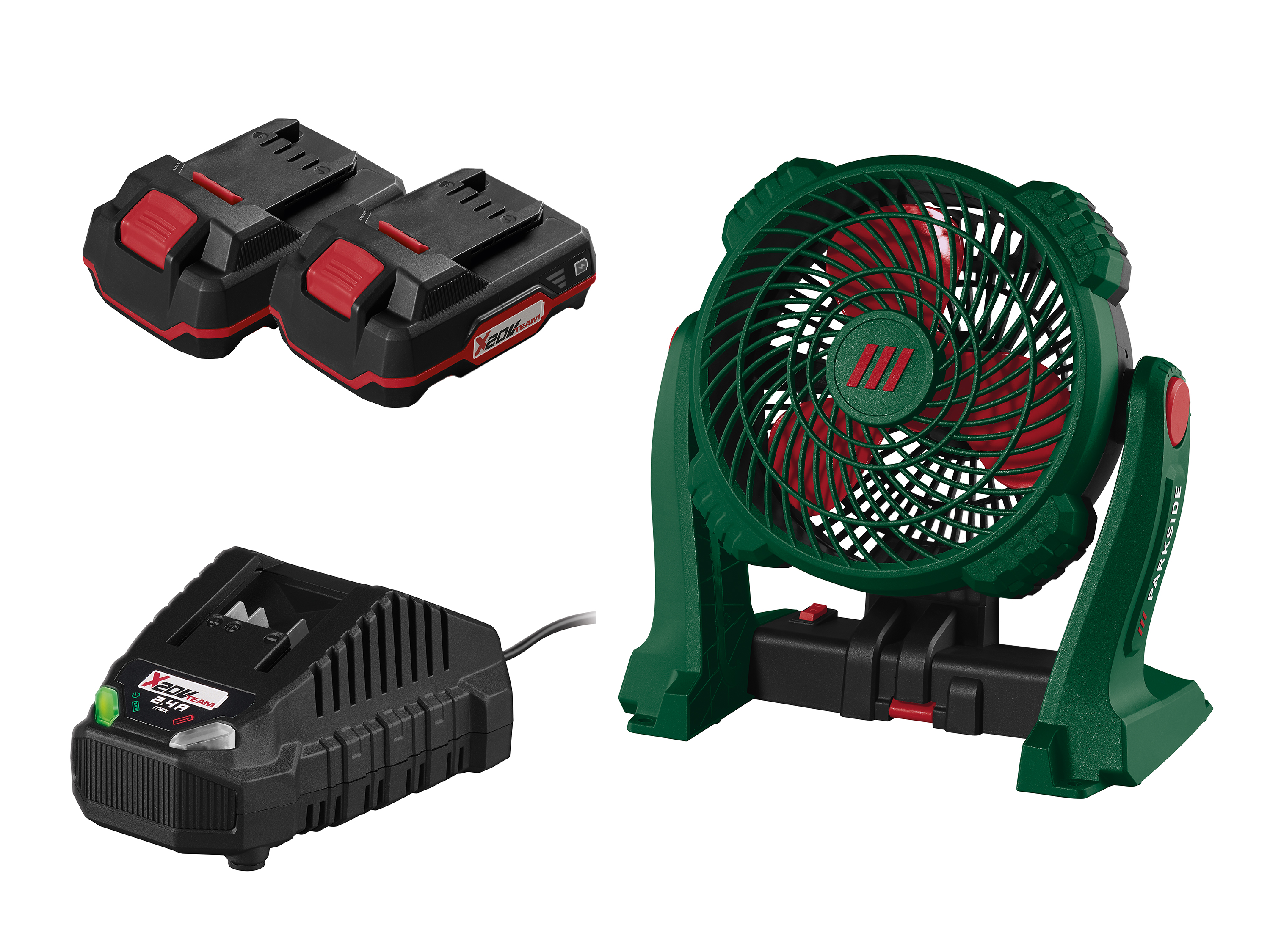 Parkside Zestaw Akumulatorowy wentylator 20 V z 2 akumulatorami 2 Ah i ładowarką 2,4 A