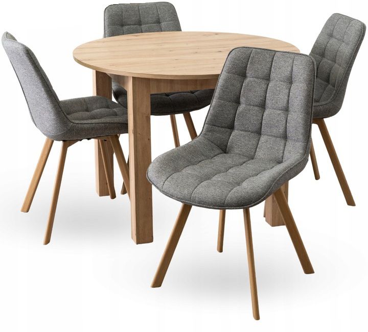 Zestaw Stół i 4 Krzesła Mebel Elite Harry 102-142 cm Dąb Artisan i Kathy Szare 1 kpl