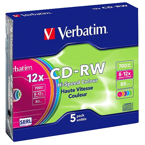 Verbatim CD-RW x8-12 SLIM KOLOR 5szt 43167 - Henryx24