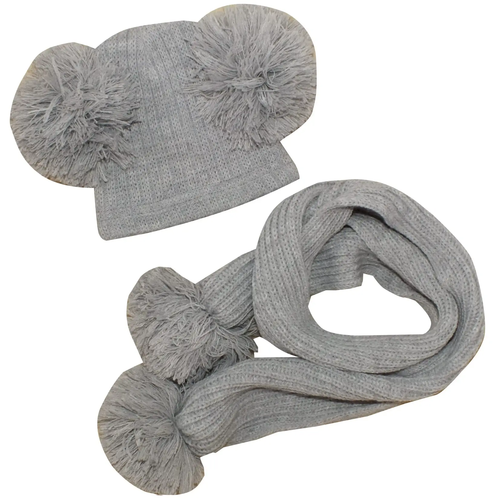 KOMPLET CZAPKA+SZALIK Z POMPONAMI SZARY 561a ZZ - 8-18 m-cy