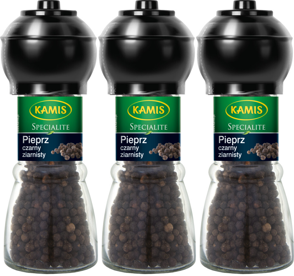 3x Pieprz czarny ziarnisty Kamis, w młynku, 42g