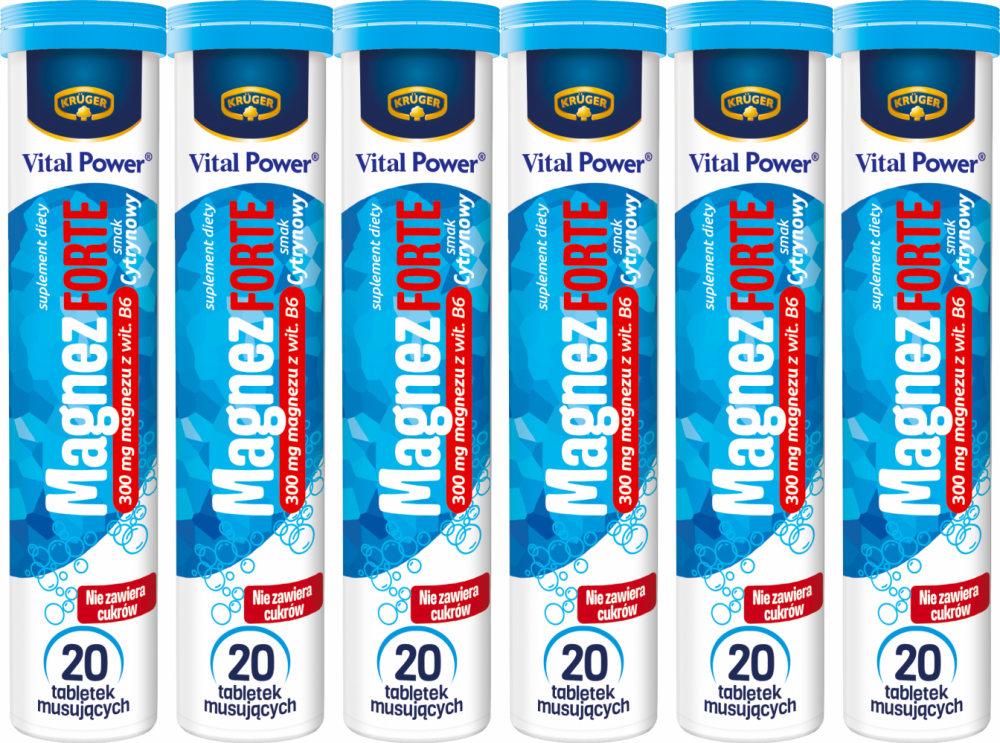 6x Tabletki musujące Krüger Vital Power Magnez Forte, cytrynowy, 102g, 20 tabletek