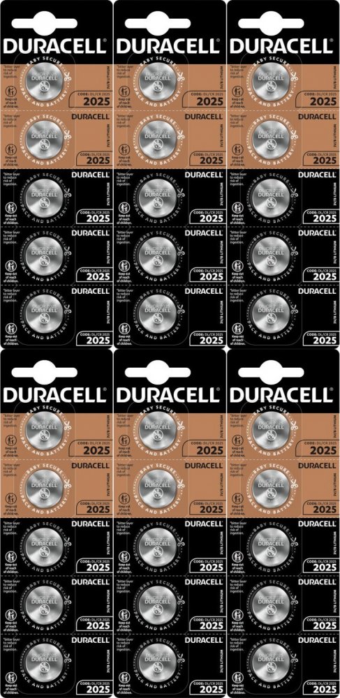 6x Bateria litowa Duracell, CR2025, 5 sztuk