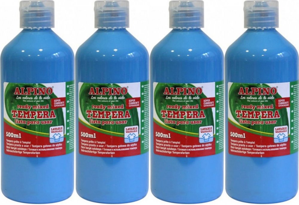 4x Farba plakatowa Alpino, w butelce, 500ml, niebieski