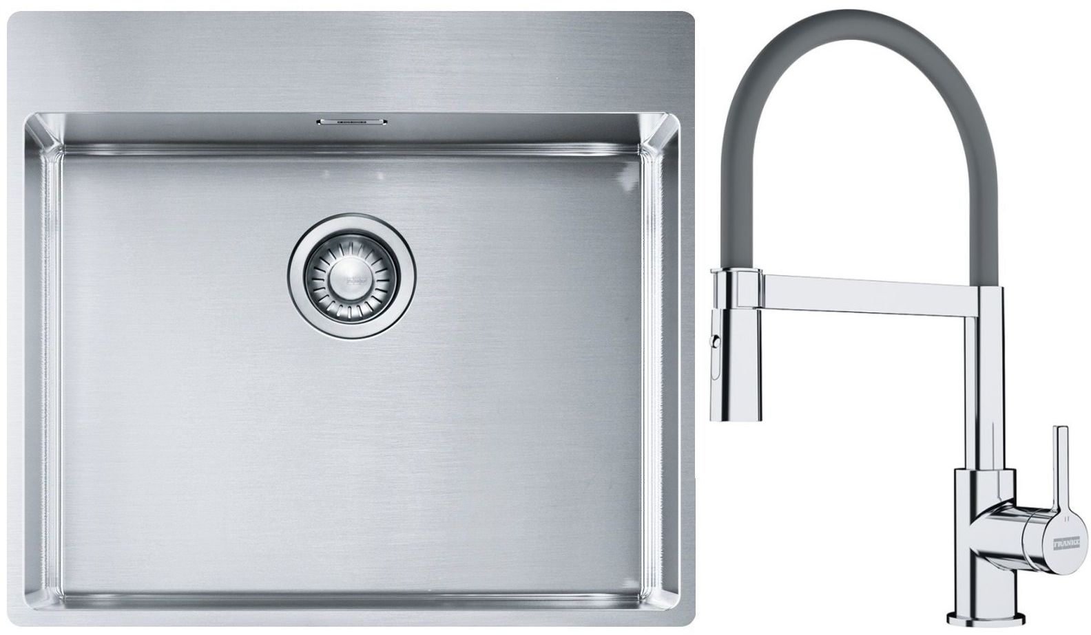 Franke Box BXX 210-54 TL zlewozmywak 57x51 cm stalowy z baterią kuchenną Lina chrom/szary (1270369295, 1150626087)