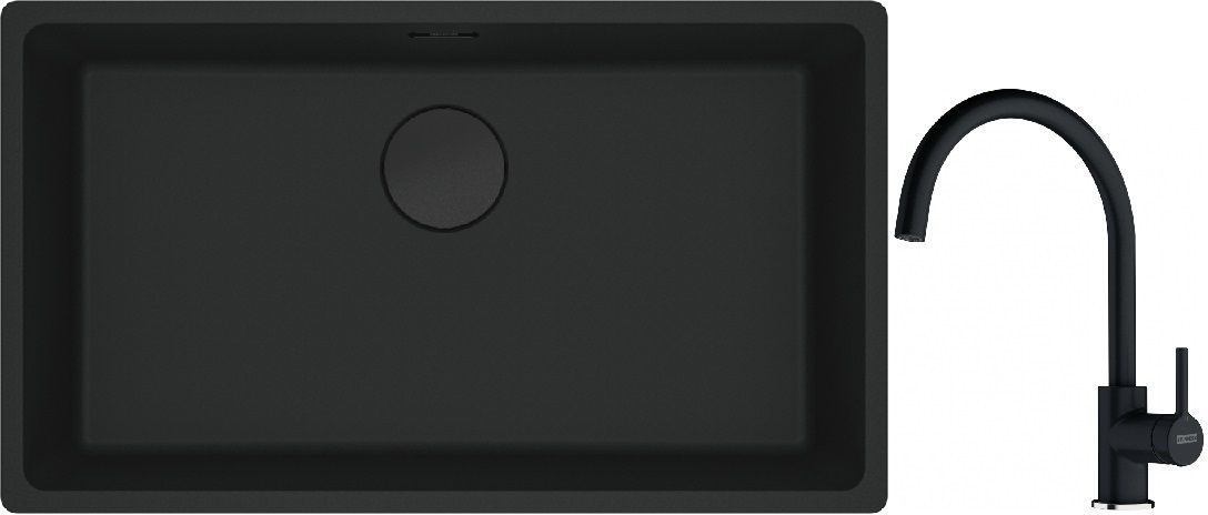 Franke Maris MRG 110-72 zlewozmywak 72x40 cm Fragranite czarny mat z baterią kuchenną Lina onyx (1250697757, 1150626020)