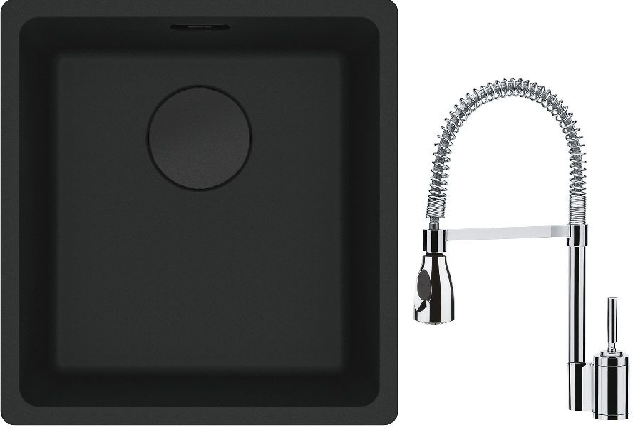 Franke Maris MRG 110-37 zlewozmywak 40x37 cm Fragranit + czarny mat z baterią kuchenną Sentinel chrom (1250697760, 1150029591) - Wysyłka w 24h