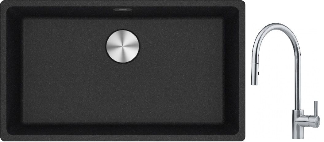 Franke Maris MRG 110-72 zlewozmywak 72x40 cm Fragranite onyx z baterią kuchenną Eos stal szlachetna (1250687261, 1150590045)