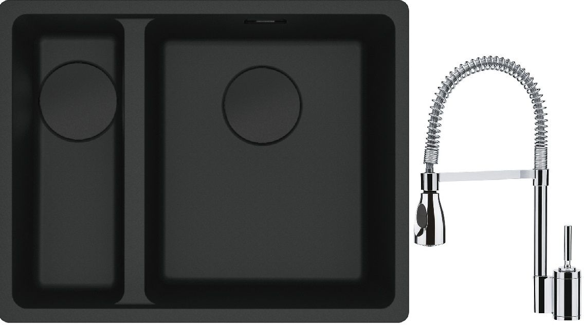 Franke Maris MRG 160-34-15SBL zlewozmywak 52x40 cm Fragranite czarny mat z baterią kuchenną Sentinel chrom (1250697756, 1150029591) - Wysyłka w 24h
