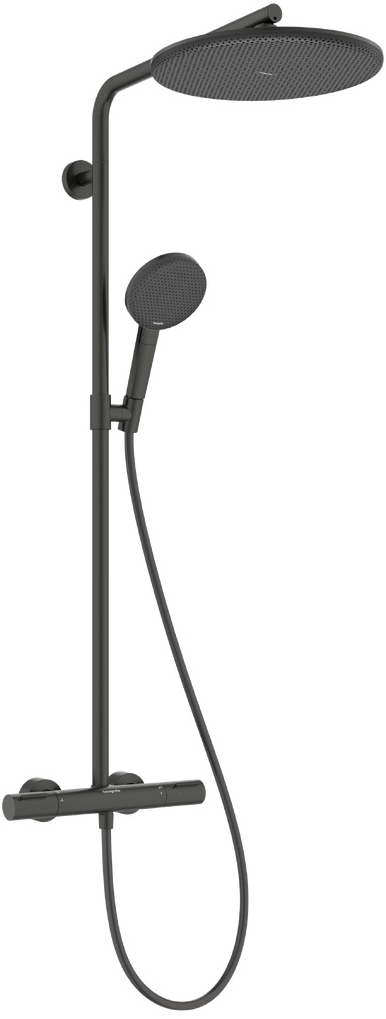 Hansgrohe Raindance Alive S Puro EcoSmart zestaw prysznicowy ścienny termostatyczny z deszczownicą czarny chrom szczotkowany 24593340