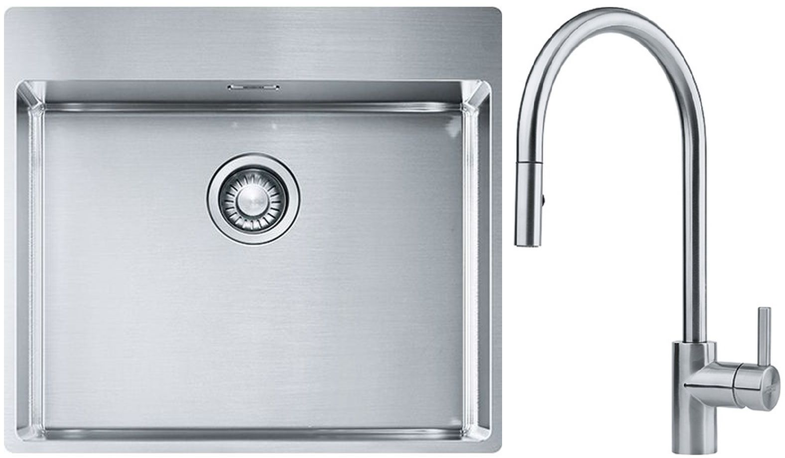 Franke Box BXX 210-54 TL zlewozmywak 57x51 cm stalowy z baterią kuchenną Eos stal szlachetna (1270369295, 1150590045) - Wysyłka w 24h