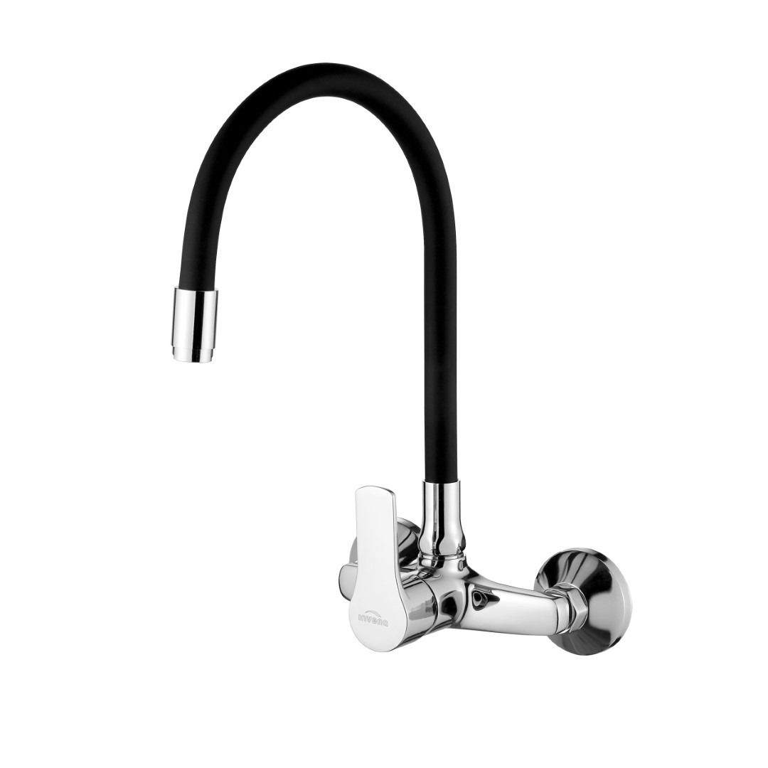 Invena Verso bateria kuchenna ścienna z elastyczną wylewką chrom/czarny mat BC-82-E4S