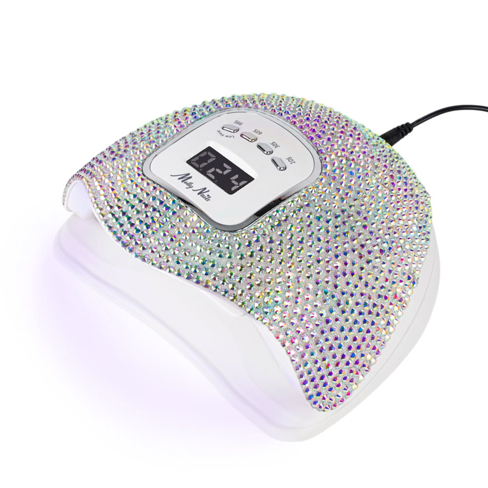 Lampa do paznokci LED/UV 150W Molly Nails do lakierów hybrydowych żeli i akrylożeli w cyrkonie crystal silver holo X5 MAX
