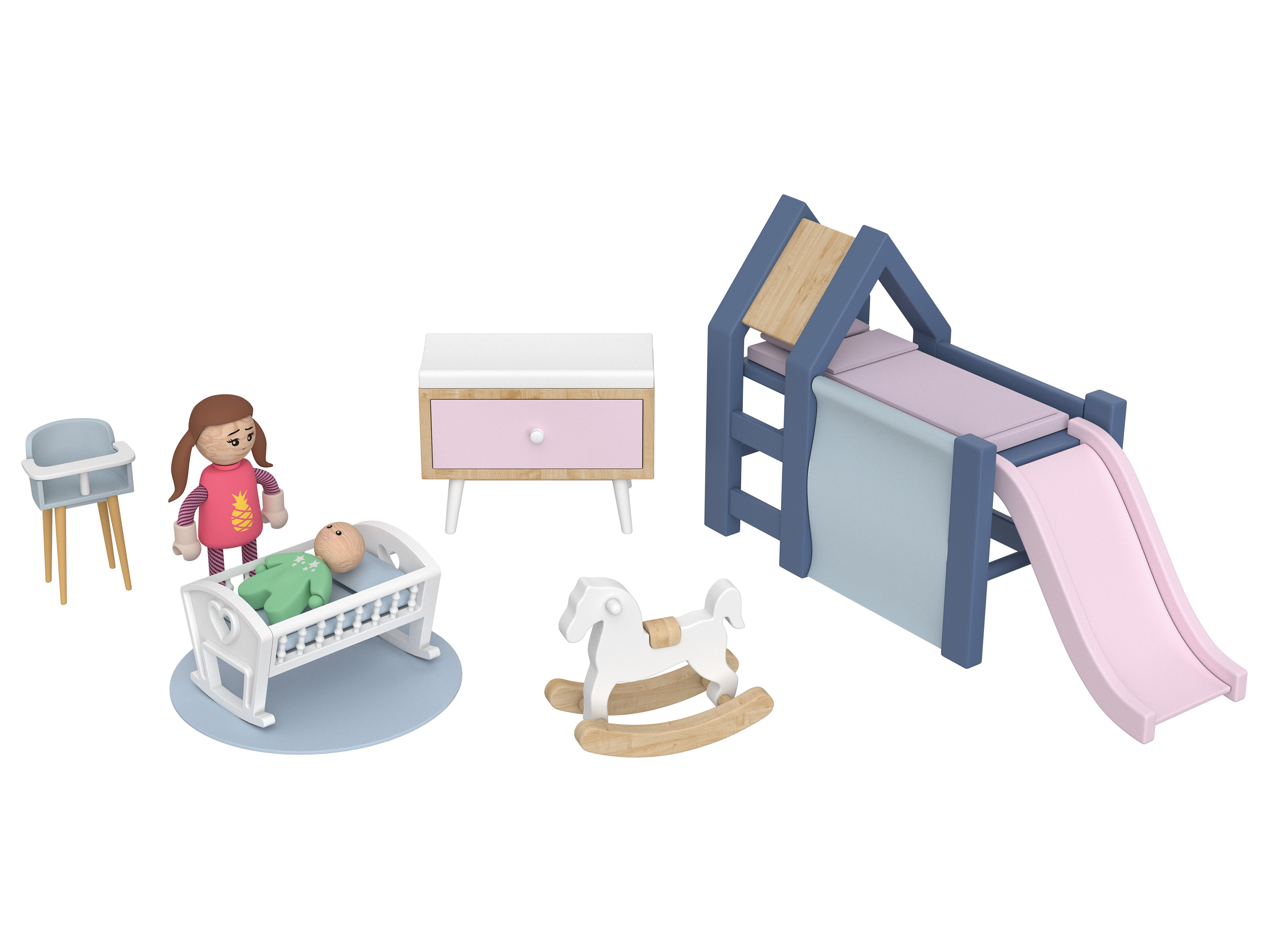 Playtive Zestaw miniaturowych mebelków lub lalek do domku dla lalek Pokój dziecięcy