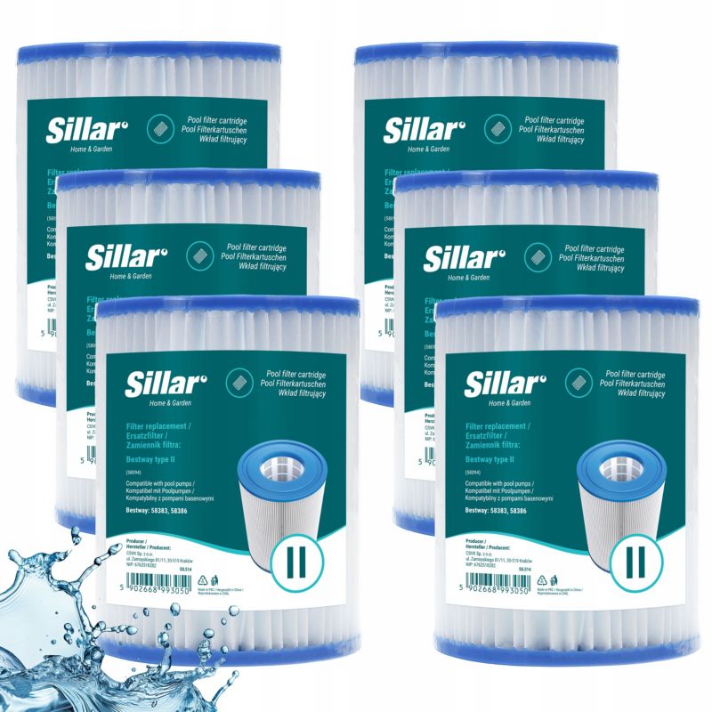 Filtr do basenu, jacuzzi, Sillar, wkład, zamiennik do pompy Bestway 58383 58386, typ II, 6szt