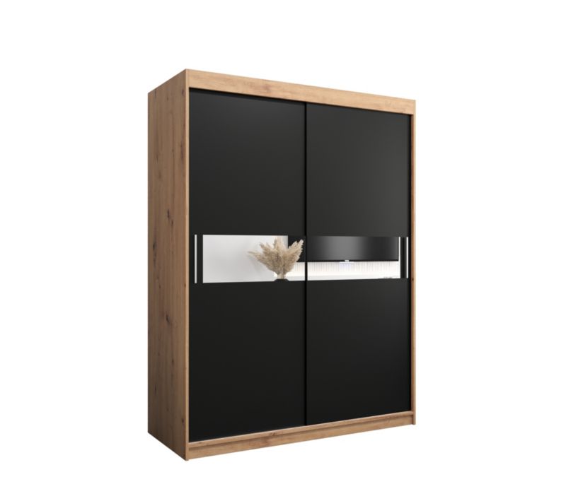 Szafa przesuwna Garderoba Abiks HAWANA 3 150 dąb artisan + czarny mat 1 szt.