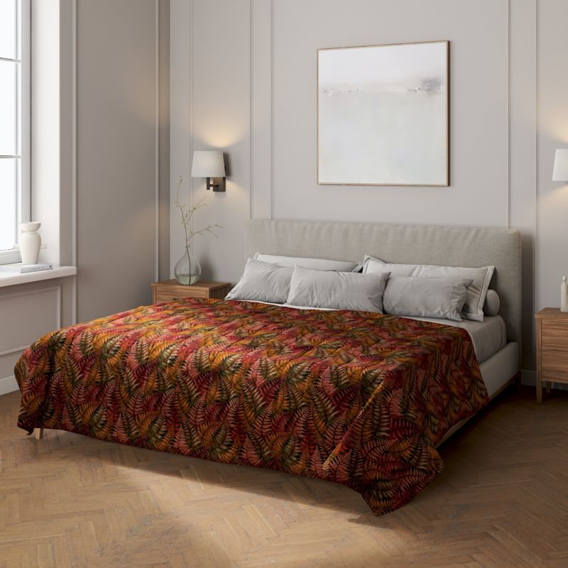 Narzuta pikowana w pasy Dekoria 200 x 210 cm bordowo-złote liście paproci 1 szt.