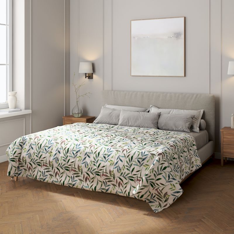Narzuta pikowana w pasy Dekoria 200 x 210 cm zielone gałązki na białym tle 1 szt.
