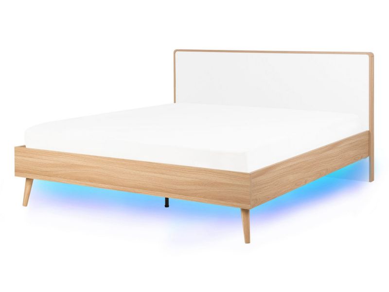 Łóżko LED 140 x 200 cm jasne drewno Serris 1 szt.