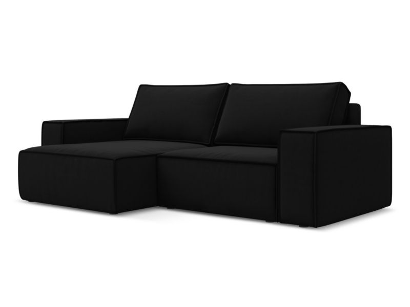 Narożnik lewostronny z funkcją spania Makamii Kimo z tkaniny welwetowej 257x148 cm czarny 1 szt.