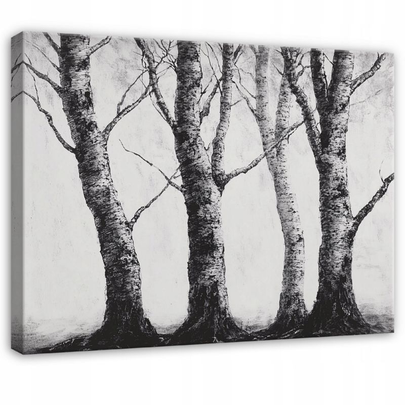 Obraz Las Drzewa Czarno Biały Do Sypialni Salonu Na Płótnie Canvas WALLARENA 100x70 cm Dekoracja Ścienna 1 szt.