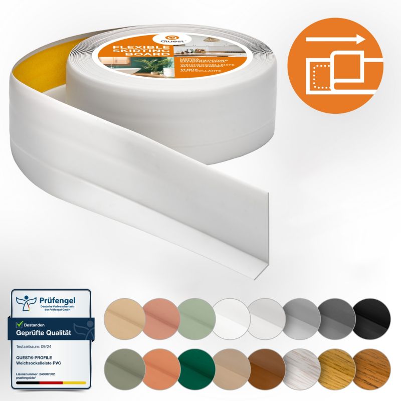 Listwa przypodłogowa PCV 50x20mm, QUEST, samoprzylepna elastyczna, miękka listwa podłogowa, cokołowa, jasnoszary, 10m