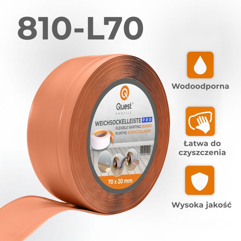 Listwa przypodłogowa PCV 70x20mm, QUEST, elastyczna, miękka listwa podłogowa, cokołowa, ceglany, 10m