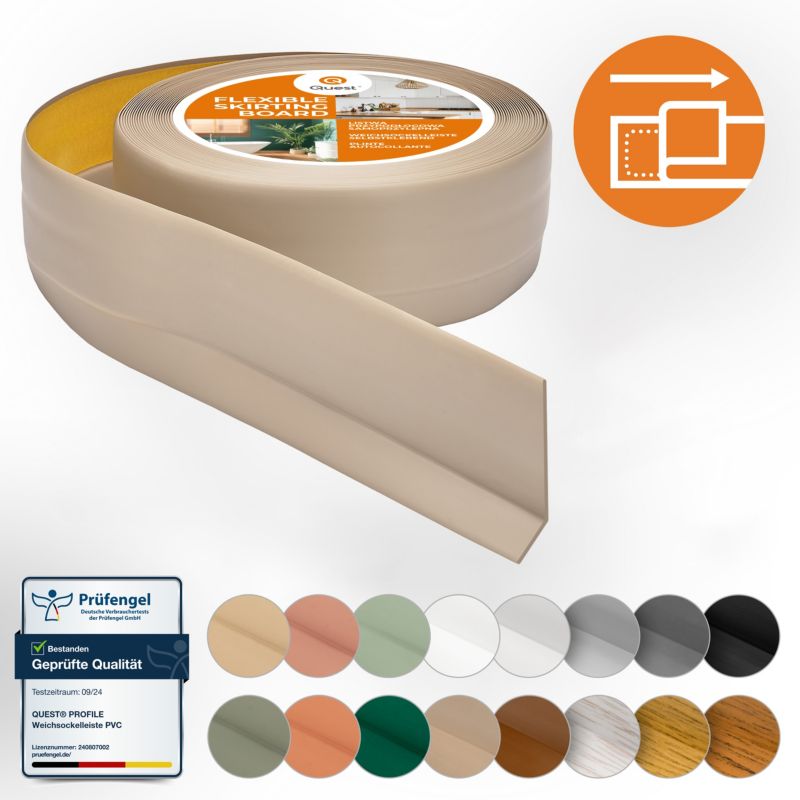 Listwa przypodłogowa PCV 50x20mm, QUEST, samoprzylepna elastyczna, miękka listwa podłogowa, cokołowa, beż, 10m