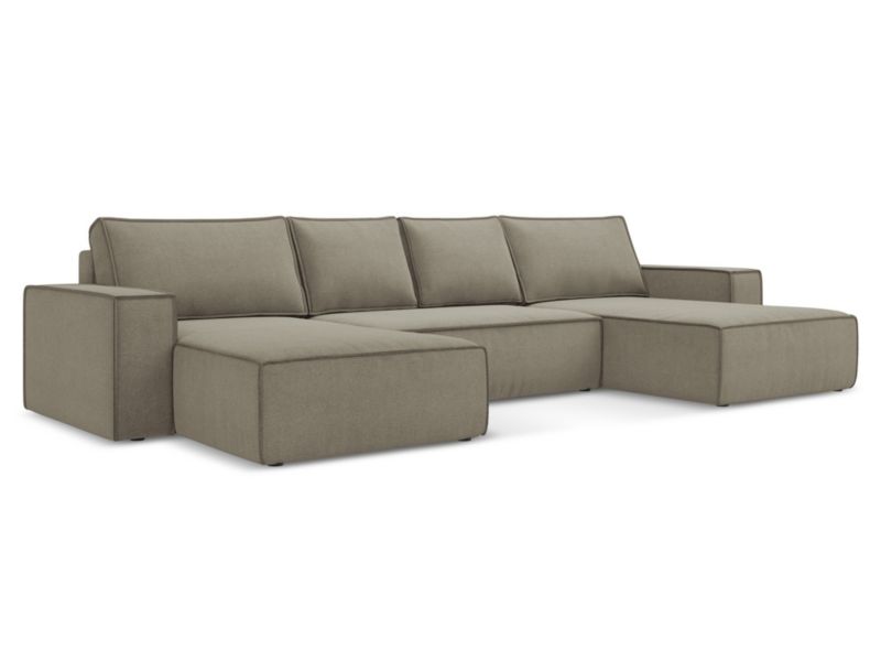 Sofa panoramiczna z funkcją spania Makamii Kimo z tkaniny strukturalnej 398x185 cm ciemny beż 1 szt.