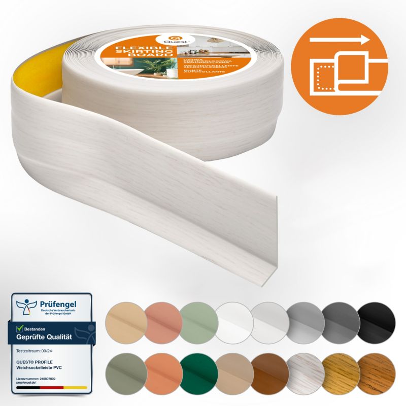 Listwa przypodłogowa PCV 50x20mm, QUEST, samoprzylepna elastyczna, miękka listwa podłogowa, cokołowa, brzoza, 15m