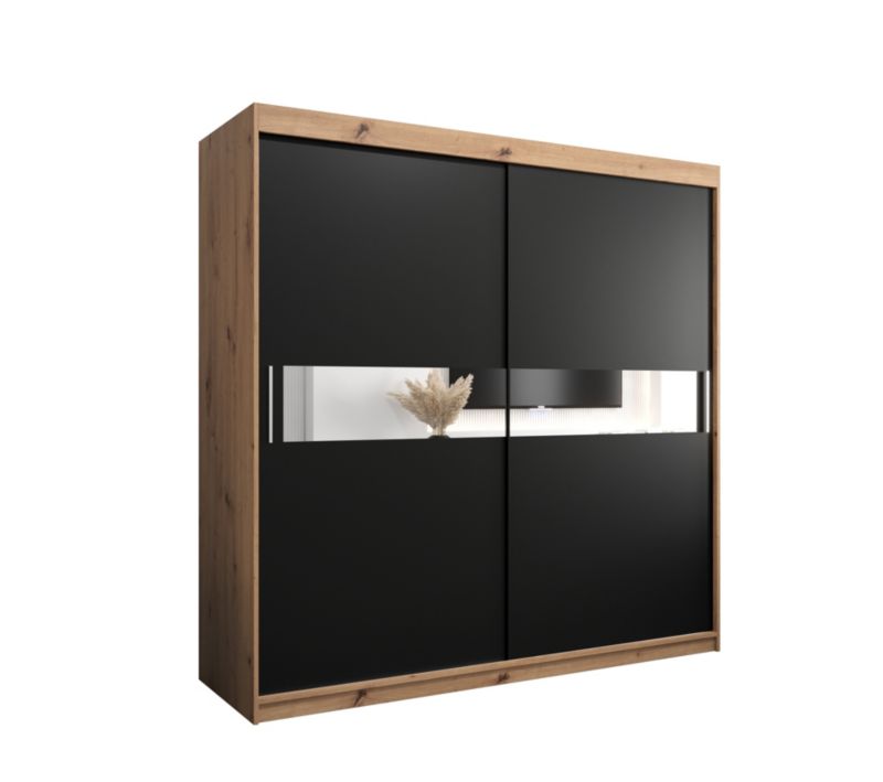 Szafa przesuwna Garderoba Abiks HAWANA 3 200 dąb artisan + czarny mat 1 szt.