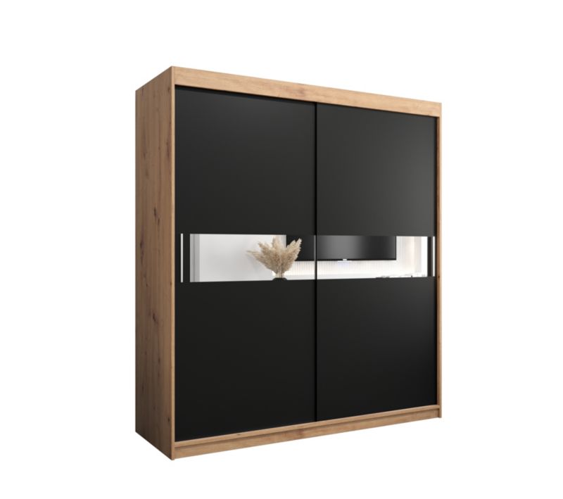 Szafa przesuwna Garderoba Abiks HAWANA 3 180 dąb artisan + czarny mat 1 szt.
