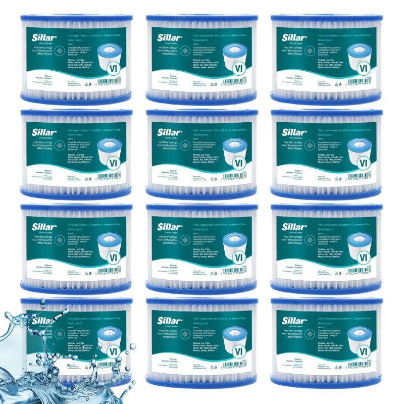 Filtr basenowy, Sillar, wkład, do pompy basenowej, jacuzzi, spa, zamieennik do Bestway typ VI, 12szt