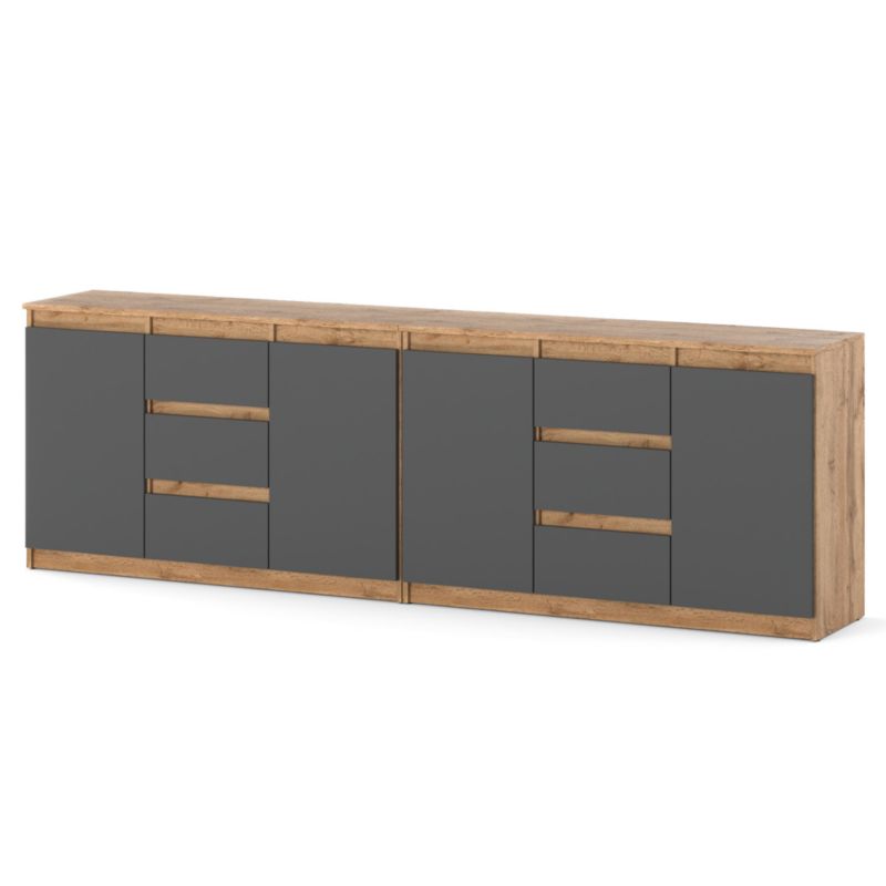 Komoda Hurtownia-Mebli Szuflady 6 Agna Best 240cm Dąb Wotan Szary Mat 240x35x75 cm 1szt.