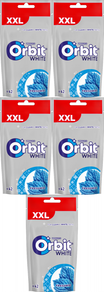 5x Guma do żucia Orbit White Freshmint, miętowy, torebka, 42 drażetek
