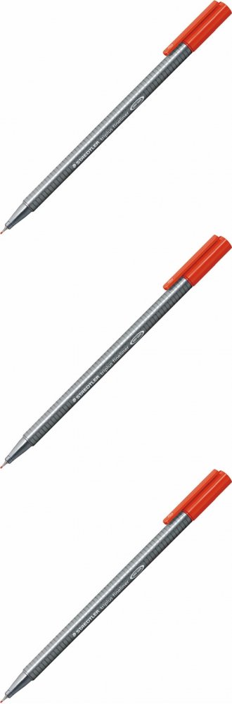 3x Cienkopis Staedtler, TriPlus 334, 0.3mm, czerwony