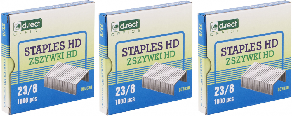 3x zszywki D.Rect HD 23/8, 1000 sztuk, srebrny