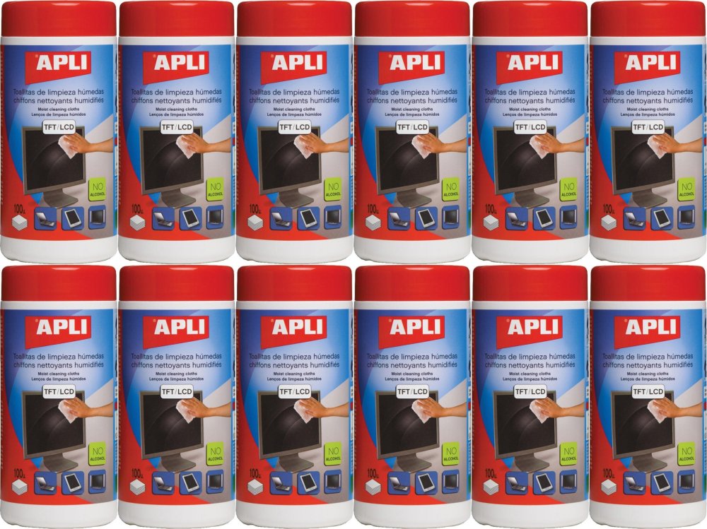 12x Ściereczki do czyszczenia ekranów Apli, tuba, 100 sztuk