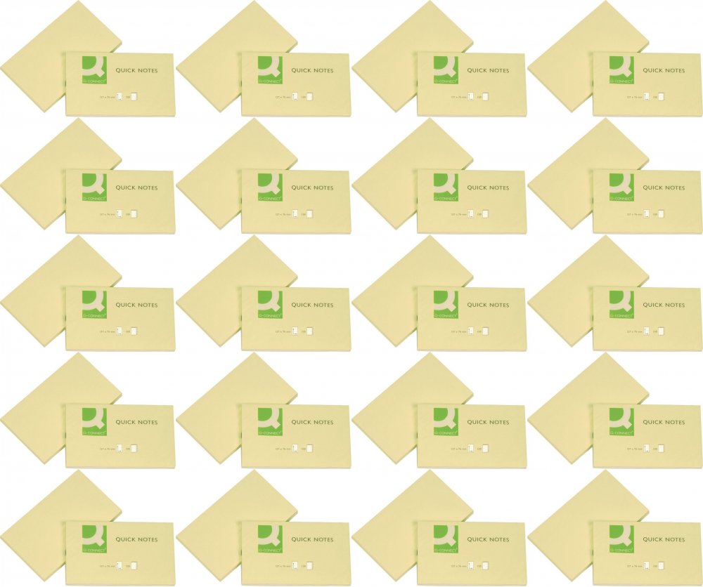 20x Karteczki samoprzylepne Q-Connect, 76x127mm, 100 karteczek, żółty pastelowy