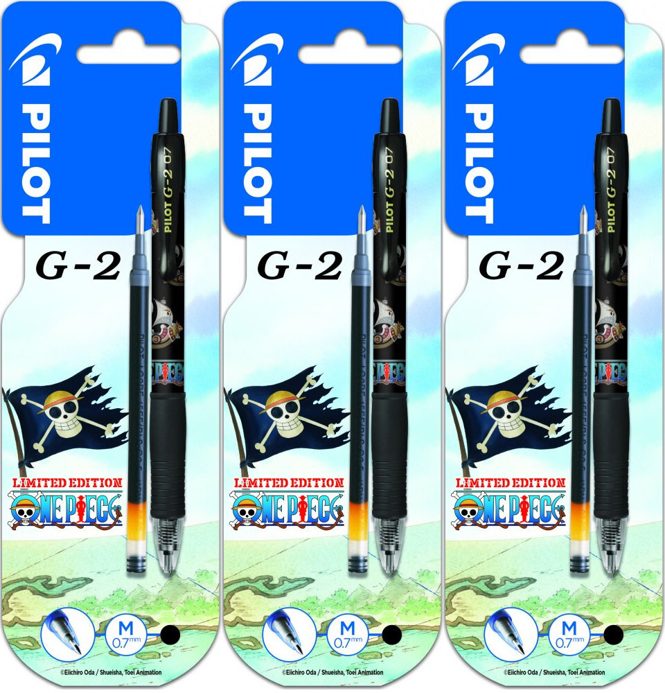 3x Długopis żelowy automatyczny Pilot One Piece G2, 0.7mm, czarny + dodatkowy 1x czarny wkład