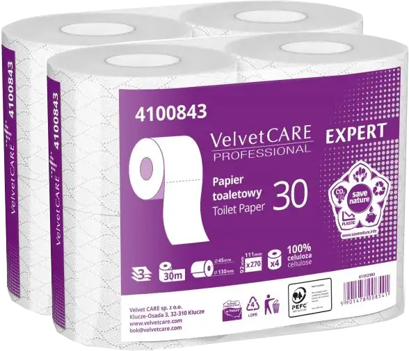 2x Papier toaletowy VelvetCARE Professional, 3-warstwowy, 30m, 4 rolki, biały