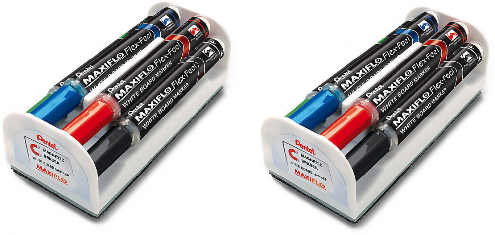 2x Marker suchościeralny Pentel, Maxiflo Flex-Feel MWL5SBF, 4mm, 4 sztuki + gąbka magnetyczna