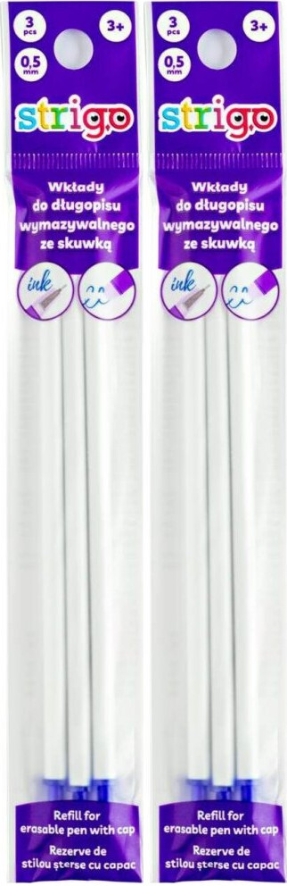 2x Wkład do długopisu wymazywalnego Strigo ze skuwką, 0.5mm, 3 sztuki, niebieski,